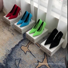 2020 summer latest material fluorescent green and kitten heel mules for ladies